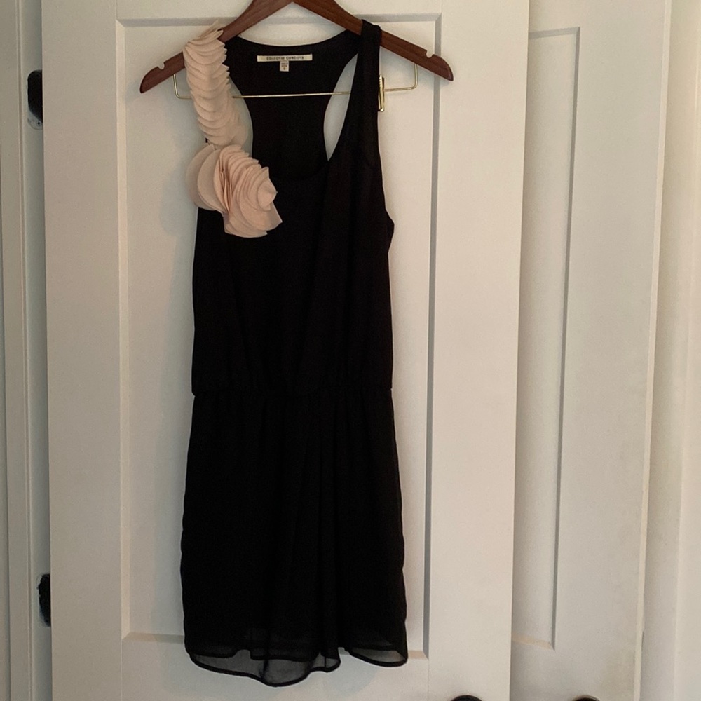 Little Black Dress with cream ruffle detail
